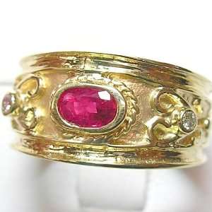    14K Yellow Gold Etruscan Style Ruby and Diamond Ring Jewelry