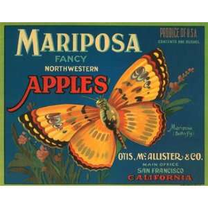   APPLES CALIFORNIA USA BUTTERFLY FRUIT CRATE LABEL ON CANVAS
