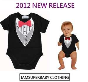 Baby Boy Texudo Vest /Suit w Red Bow Tie 4 Christening Wedding Easter 