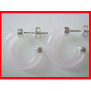   Jade Hoop Earrings Solid Sterling Silver 925 #0607 