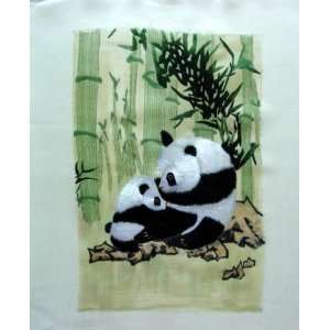 Chinese Silk Embroidery Wall Hanging Panda Bamboo