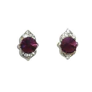  Purple Crystal Center Pierced Earrings Jewelry