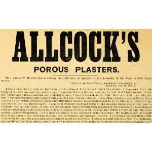  1890 Ad Allcocks Porous Plaster Pain Relief James W 