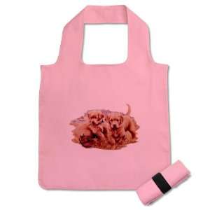  Reusable Shopping Grocery Bag Pink Golden Retriever 