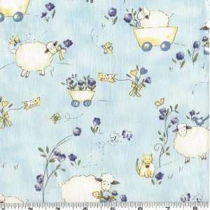  45 Wide My Sweet Baby Lambs Pale Blue Fabric By The Yard 