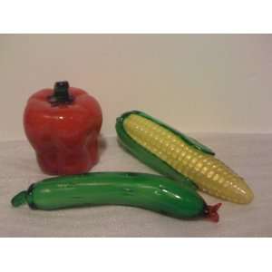 Vintage Art Glass Vegetables   Red Pepper, Corn on the Cob, Cucumber 