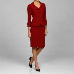 Tahari ASL Womens Portrait Collar Red Skirt Suit  