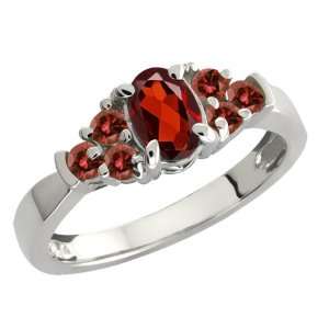  0.79 Ct Oval Red Garnet and Cognac Red Diamond Sterling 