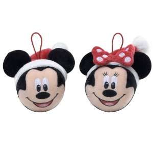  Mickey & Minnie Mouse 2 Piece Plush Holiday Ornament Set 