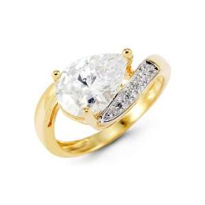    Ladies 14k Yellow Gold Pear Crown Round CZ Bypass Ring Jewelry