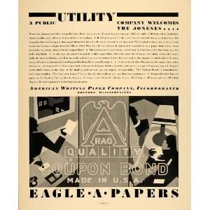  1930 Ad American Writing Paper Company Holyoke Eagle   Original 