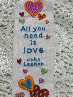 emanuel silk embroidered bookmark john lennon give peace a chance
