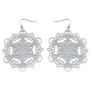    Bright Radiant Filigree Snowflake Metal Disc Hook Earrings Jewelry