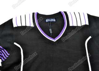 Fashion Energetic Men’s Slim Stripe V Neck Sweater Knitwear Long 