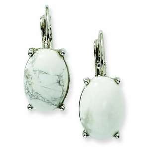  Silver tone Howlite Oval Leverback Earrings/Mixed Metal Jewelry