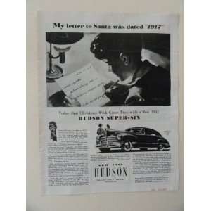 1942 Hudson car. Vintage 40s full page print ad. (boy writing letter 