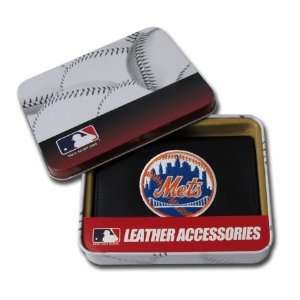 Rico Sporting Goods 138651 New York Mets Mens Black Leather Tri fold 