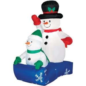   Snowmen In Sled Gemmy Airblown Inflatable   Lights UP