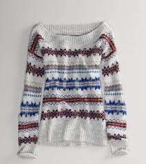   ~ Womens Gray Fair Isle Off Shoulder Sweater XS S M L XL NWT  