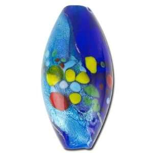  44mm Bright Blue with Turquoise Foil Large Oval Lampwork 