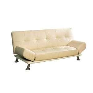  Leather Futon Sofa Bed   Almond Cover with Metal Frame 
