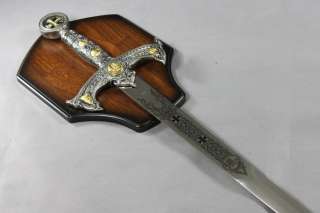 Silver Medieval Knights Templar Crusader Sword w/Plaque  