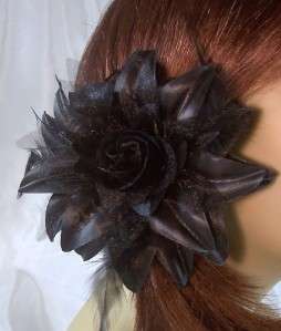 BLACK LILY FLOWER FEATHER HAIR Clip Pin Ponytail  
