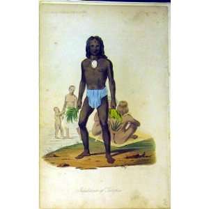  Colour Print Inhabitants Tikopia Man Tribal Antique