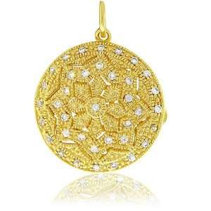   Jewelry 14K Gold Vermeil CZ Pave Vintage Round Locket Pendant Jewelry