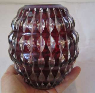 Vintage Ruby Cranberry crystal clear cut bud vase old  