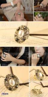 Hot Fashion Pearl Crystal Rhinestone Metal Ring  
