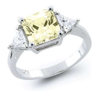   SALE Sterling Silver Diamond CZ Engagement Ring Solitaire Canary 3.5K