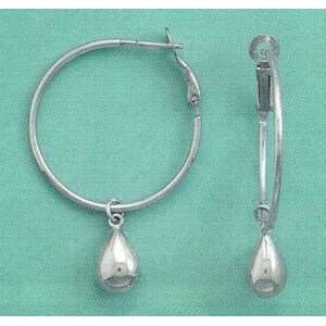   Hoop Earrings with 5/8 inch Pear Shape Bead Drop, 1 3/4 in Jewelry