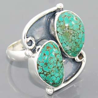 Exotic Rare Mexican Turquoise Gemstone 925 Sterling Silver Ring Size 7 