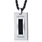   Steel Dog Tag Pendant Necklace for Men with Black Steel Rope Inlay
