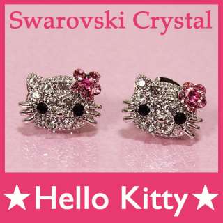 1pair Cute Hello Kitty Bling Swarovski Crystal Earrings Ear Stud 