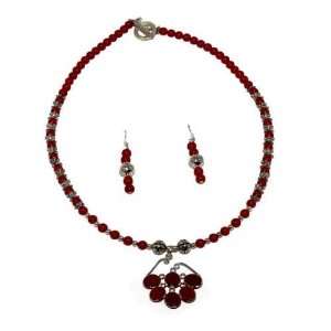  Red Coral Round Bead Necklace with a .925 Silver Pendant Jewelry