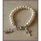 Collectibes Girls Bracelet with Silver Cross Charm & Pearls 5 Stretch