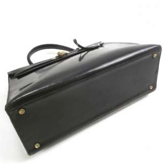 HERMES Box Leather KELLY 35 Bag Purse Tote Black  