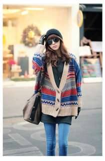 Classic Spell Color Indian Pattern Shawl Loose Bats Sleeve Cardigan 
