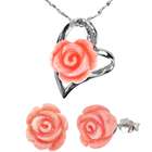   Silver Pendant w. Silver Chain Necklace and Stud Earrings Set (16
