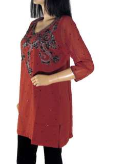 , Glittering fine & luxurious rich Russet Georgette Designer Indian 