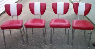 Vinatge Retro 1950s Red Chrome Kitchen table W 4 Chairs  