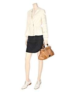   collarless linen jacket in off white with glossy stark white contrast