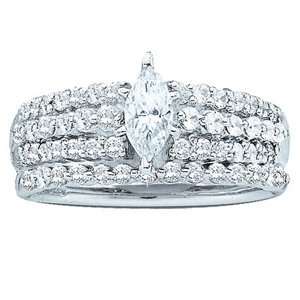  1 Carat Round & Marquise Diamond 14k White Gold Bridal Set 