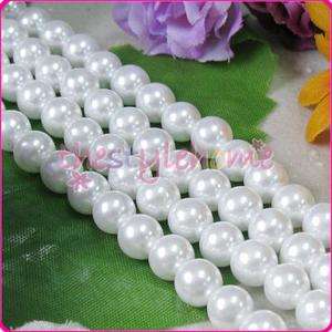 30 Inch 8mm Snow White Round Glass Pearl Gemstone Beads  