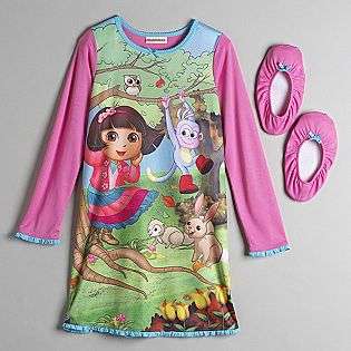 Girls 4 8 Sleeping Gown & Slippers  Dora The Explorer Clothing Girls 