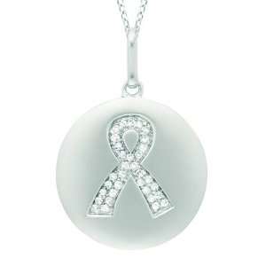 14 kt White Gold Breast Cancer Awareness Ribbon Disc Pendant with 