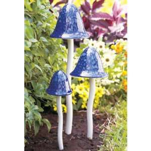  Blue Mushroom Bells Garden Stake Set of 3 