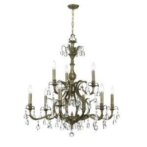 Crystorama Clear Hand Cut Crystal Chandelier 9 Lights   Antique Brass 